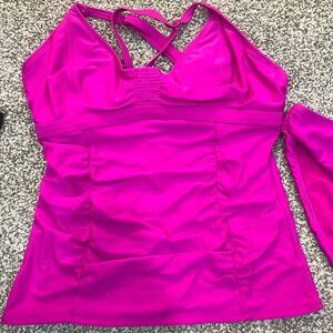 Athleta fuschia tankini and mid rise bikini bottom, 38 D/DD, L